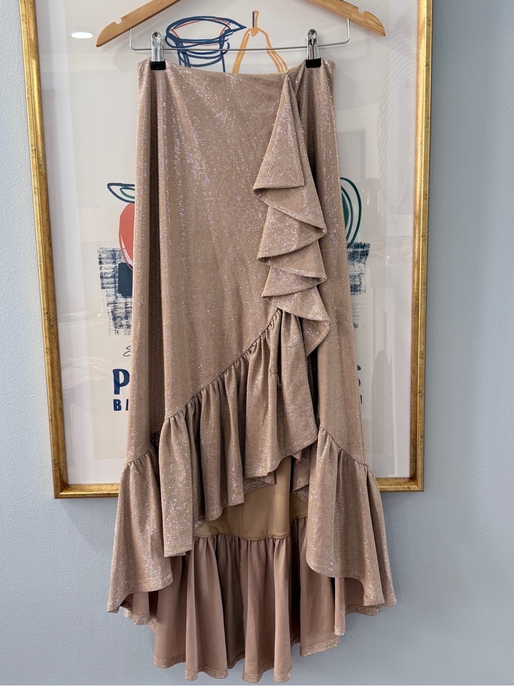 Tularosa Gold Ruffle Midi Skirt Small